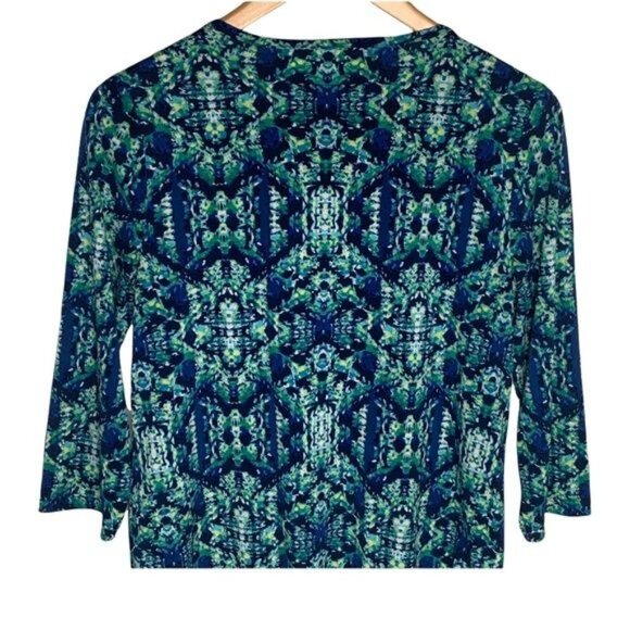 Chicos Blue Green Print Blouse Small Long Sleeve Stretch Work Top - Picture 7 of 12